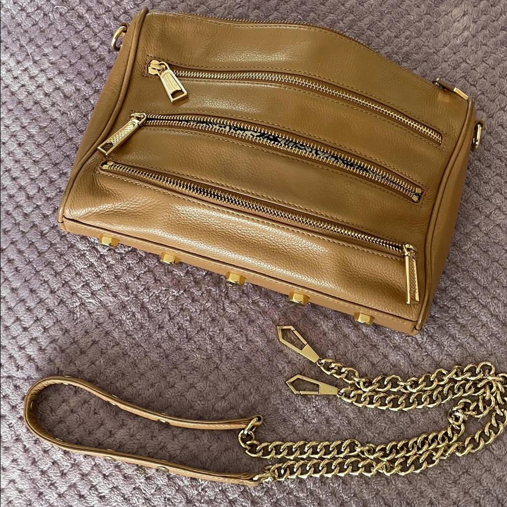 Rebecca Minkoff 5 Zip Cognac Tan Crossbody Bag